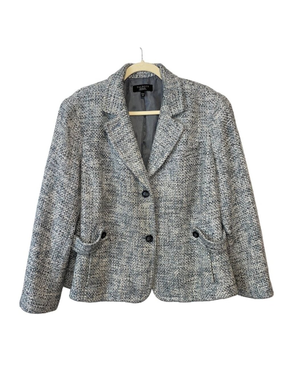 Talbots Woman Petite 22WP Tweed Blazer Jacket Blue/White 2-Button Made In China